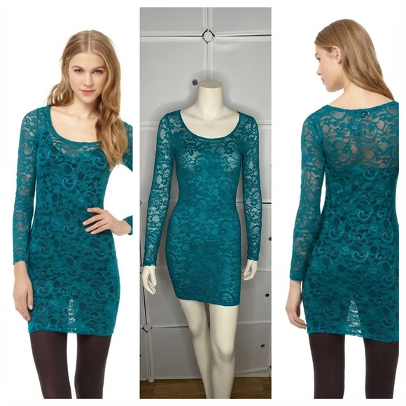 Talula Dresses & Skirts - Talula “Clarendon” Teal Blue Lace Long Sleeve Dress/Tunic/Sheer/ Feminine